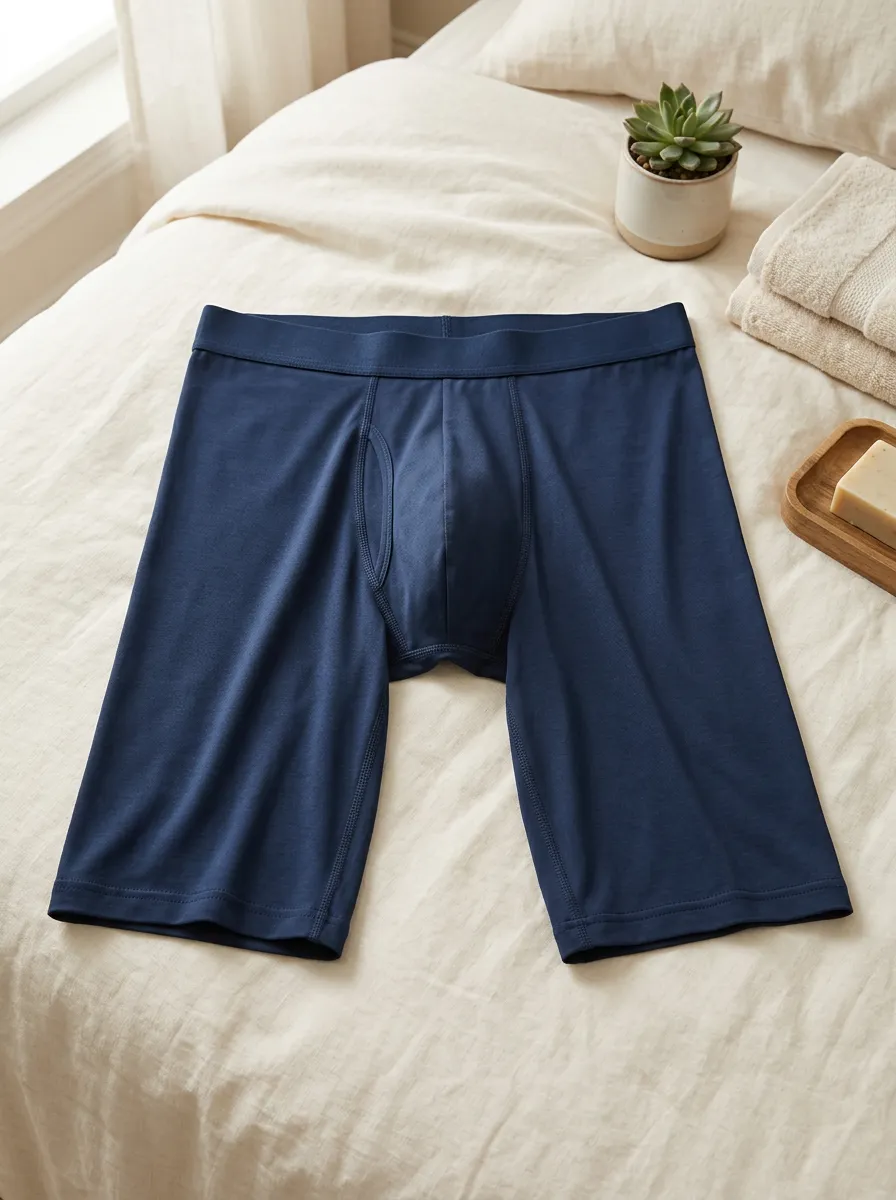 Men's Solid Navy Blue Long Leg Boxer Briefs