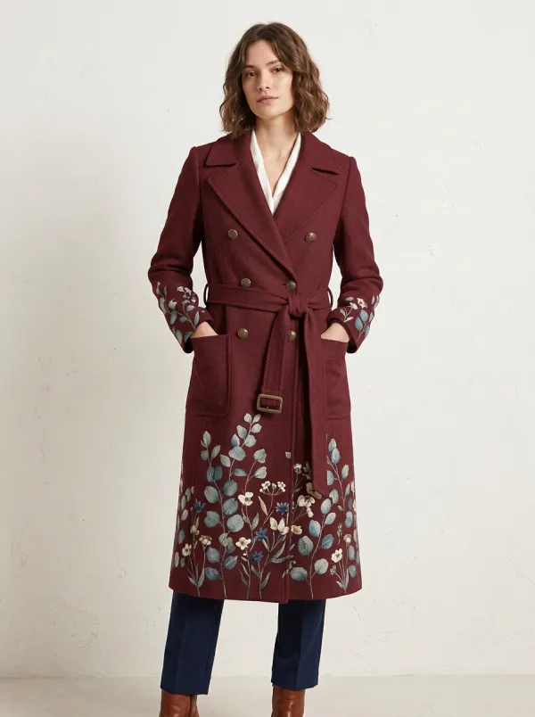 Women's Botanical Floral Eucalyptus Printed Trench Coat