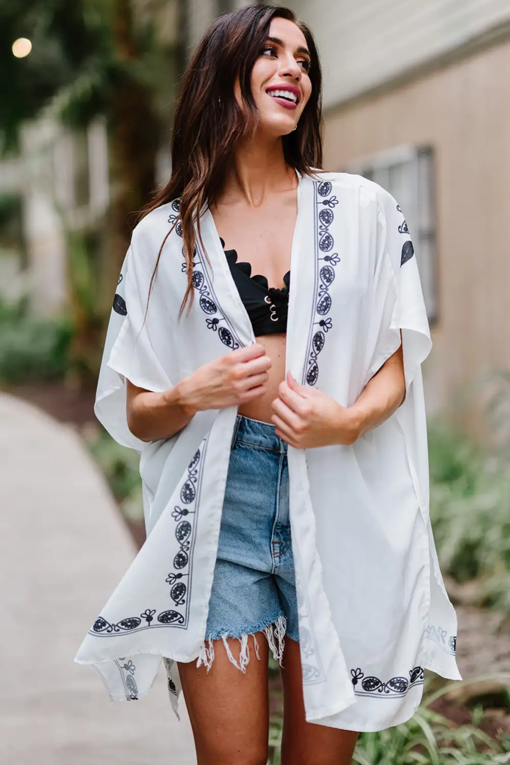 Swimwear Retro Floral Pattern Kimono