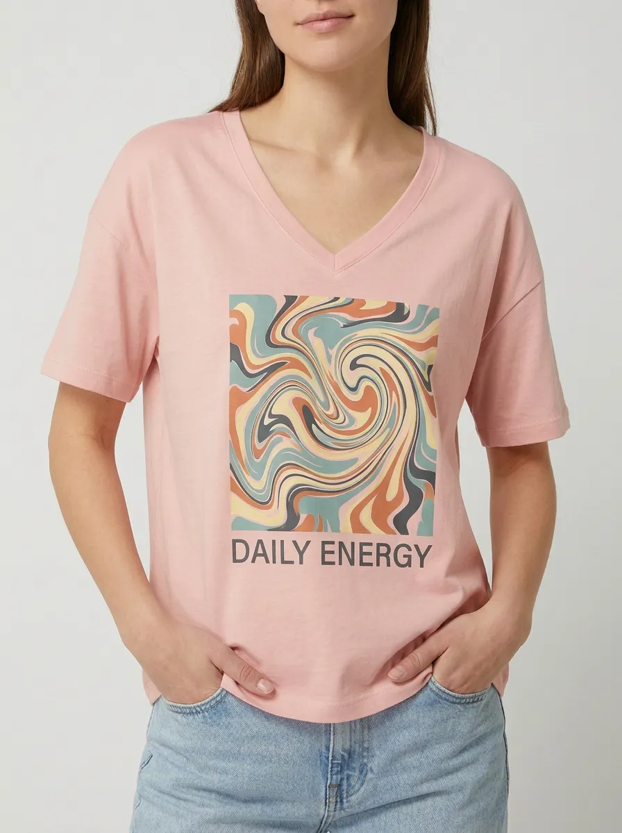 Women's Daily Energy Retro Swirl Graphic Printed V-Neck T-Shirt
