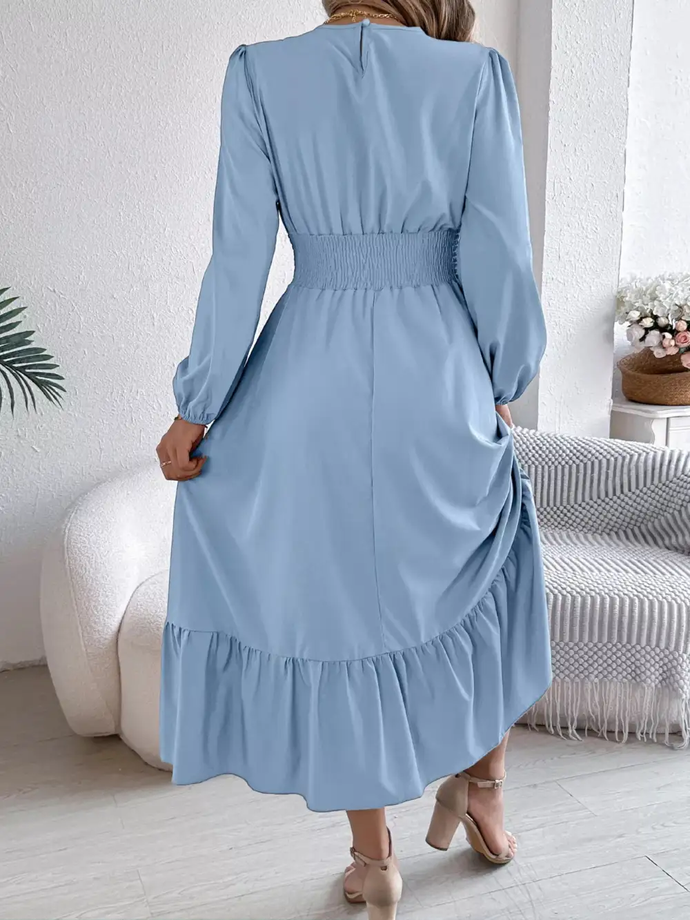Round Neck Tiered Dress Casual