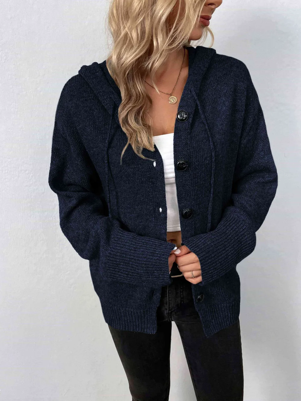 Hooded Button Front Sweater