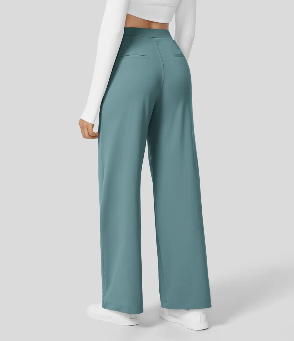 2026🔥  High Waisted Plicated Side Pocket Straight Leg Work Pants