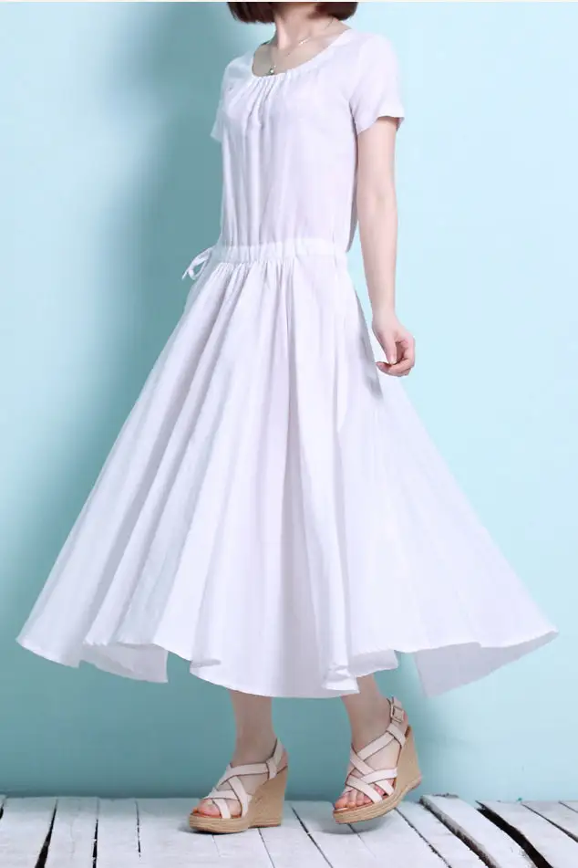 Refined Linen Cotton Short Sleeve Midi Dress