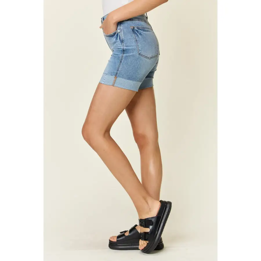 Full Size Tummy Control High Waist Denim Shorts