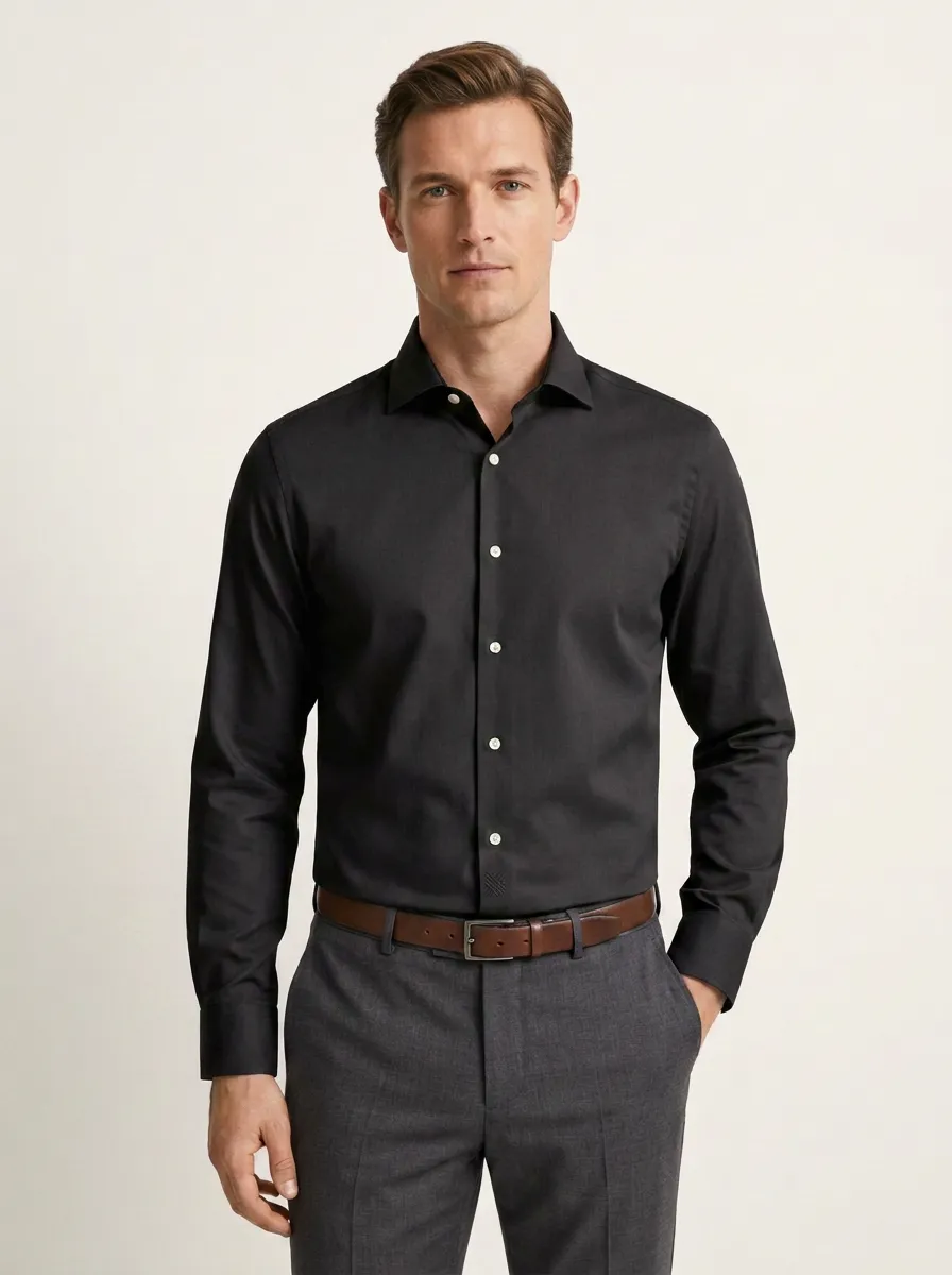Men's Non-Iron Cotton Solid Light Grey Button-Down Shirt