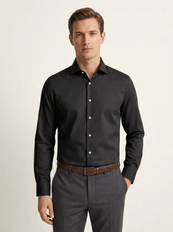 Men's Non-Iron Cotton Solid Light Grey Button-Down Shirt