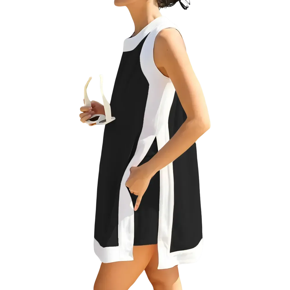 Women’s Color-Blocked Sleeveless Pullover and Shorts Set with Pockets