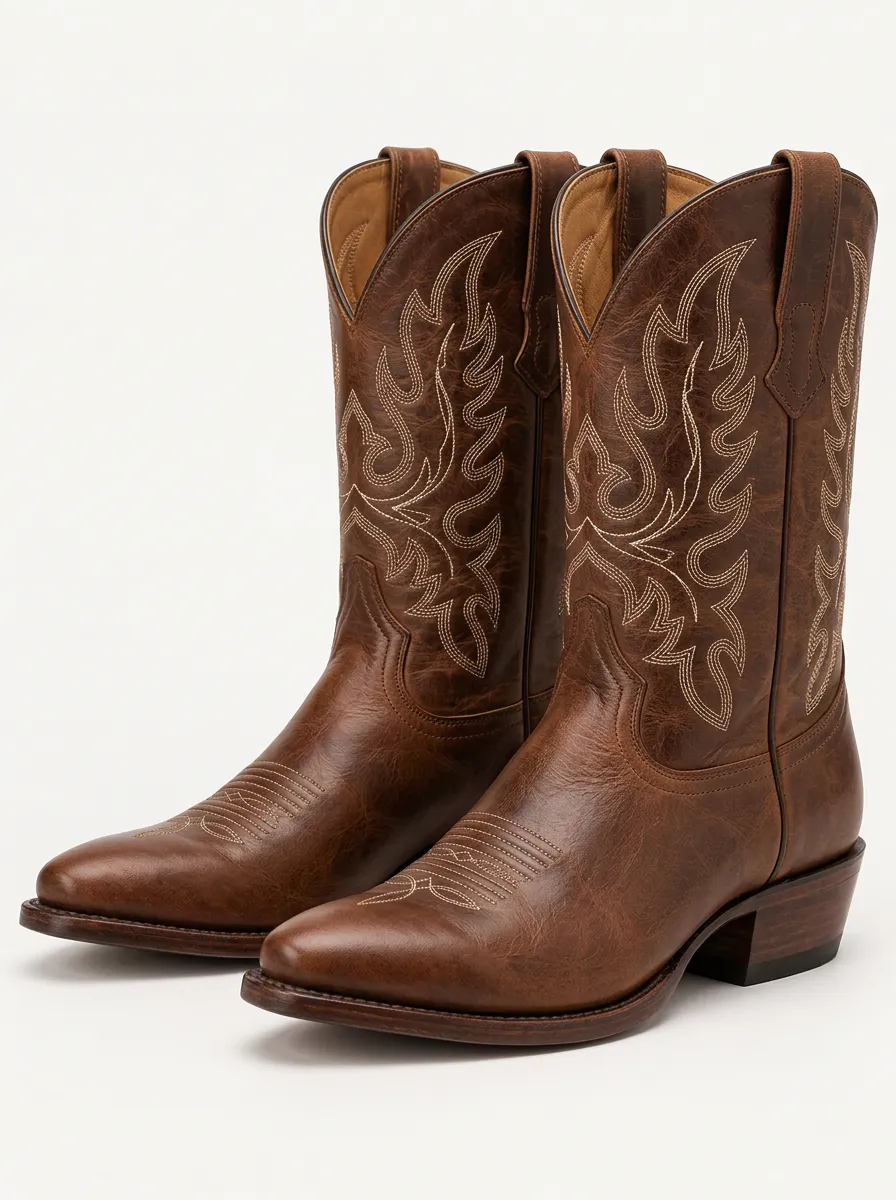 Men's Red Cowboy Boots with Embroidered Detail