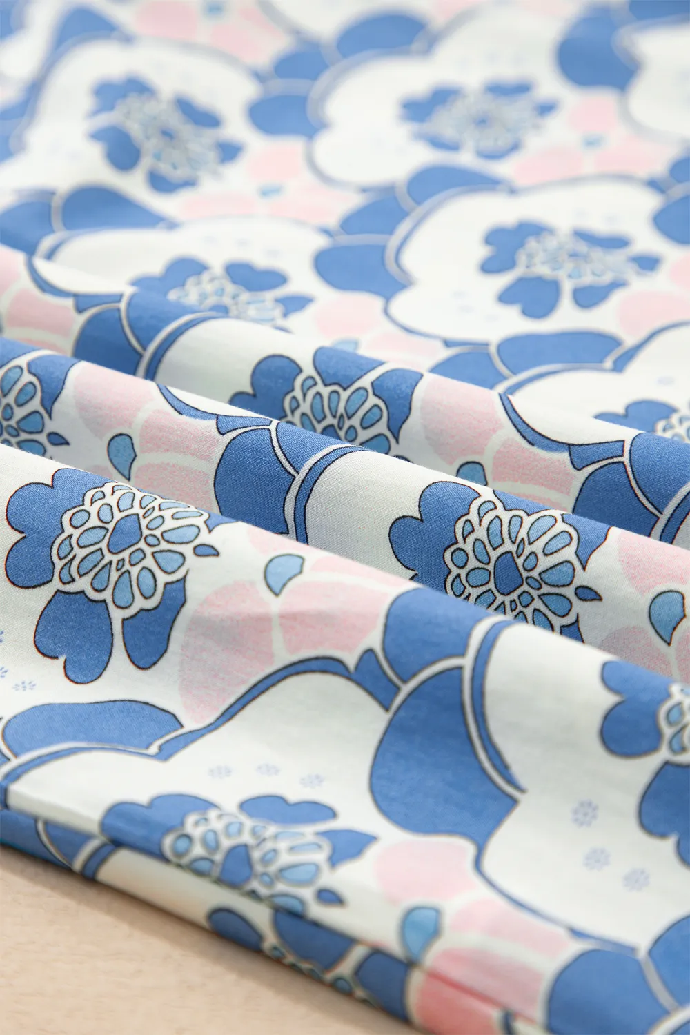 Sky Blue Floral Print Flounced Blouse