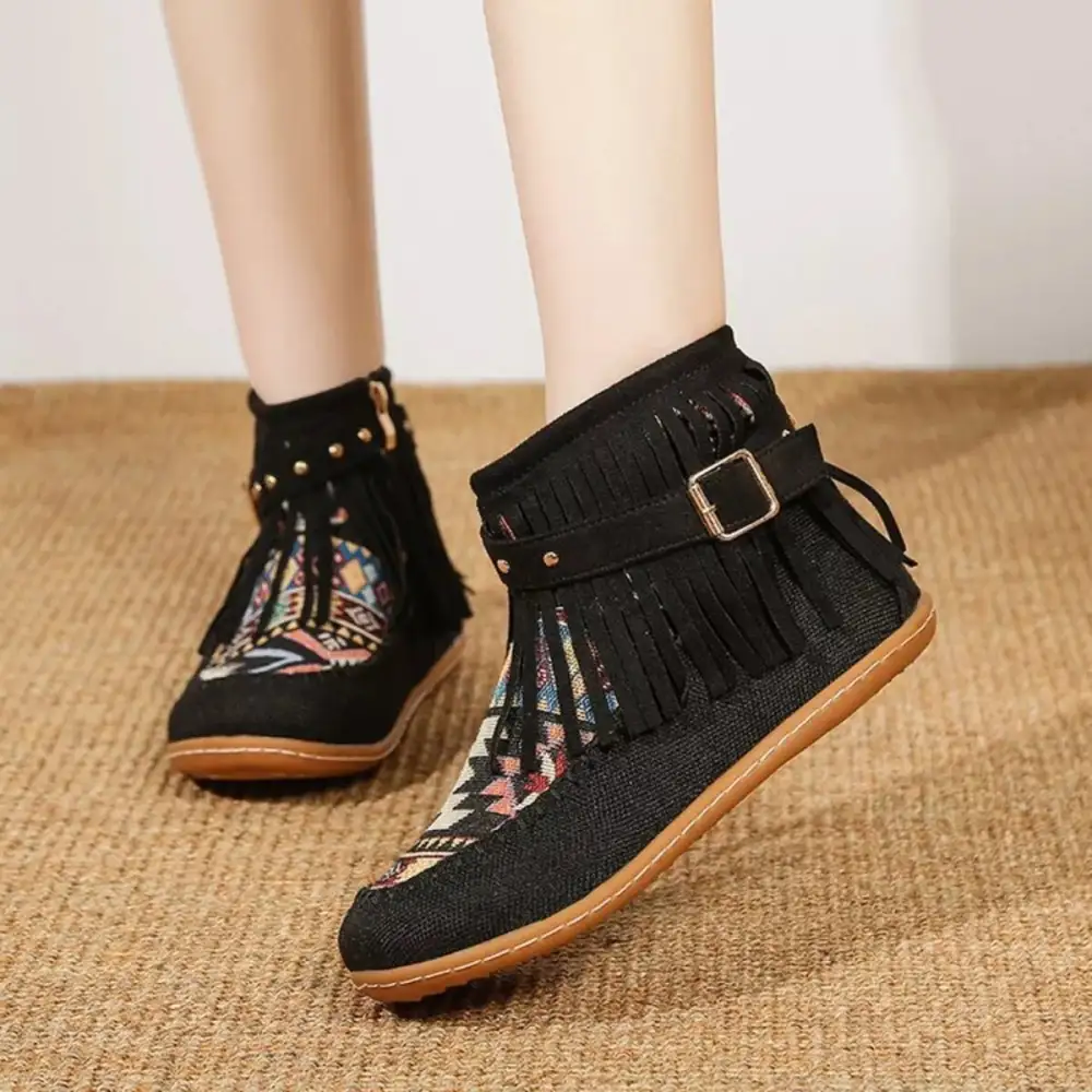 Fringe Side-Zip Ankle Boots