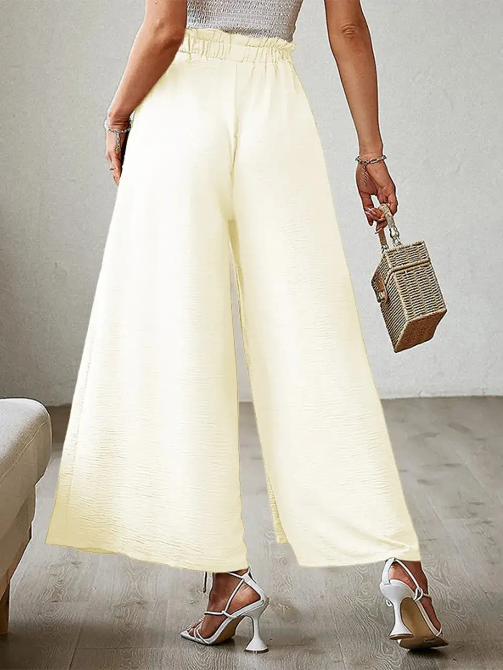 Wide Leg Tie Waist Slit Detail Everyday Pants