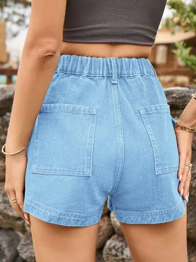 Classic High Waist Denim Shorts with Pockets