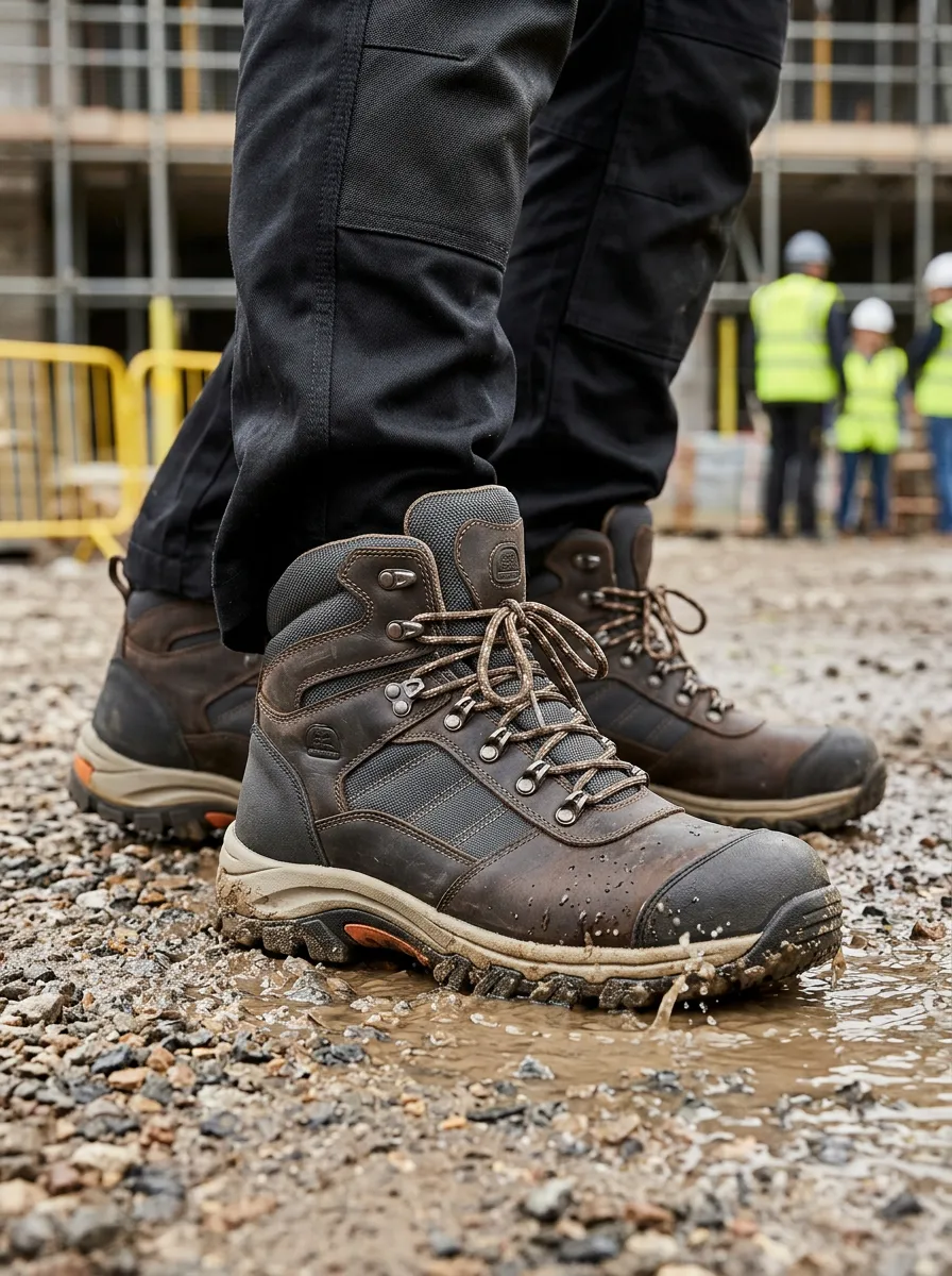 Industrial Leather-Look Men's Waterproof Work Boots