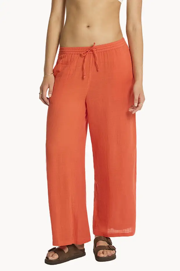 Drawcord Cotton Wide Leg Pants