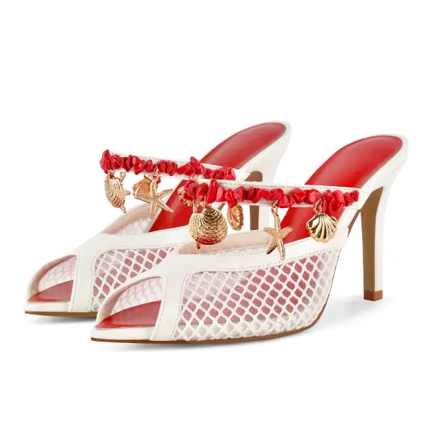 Peep Toe Mesh Ocean Pendant Mule Sandals