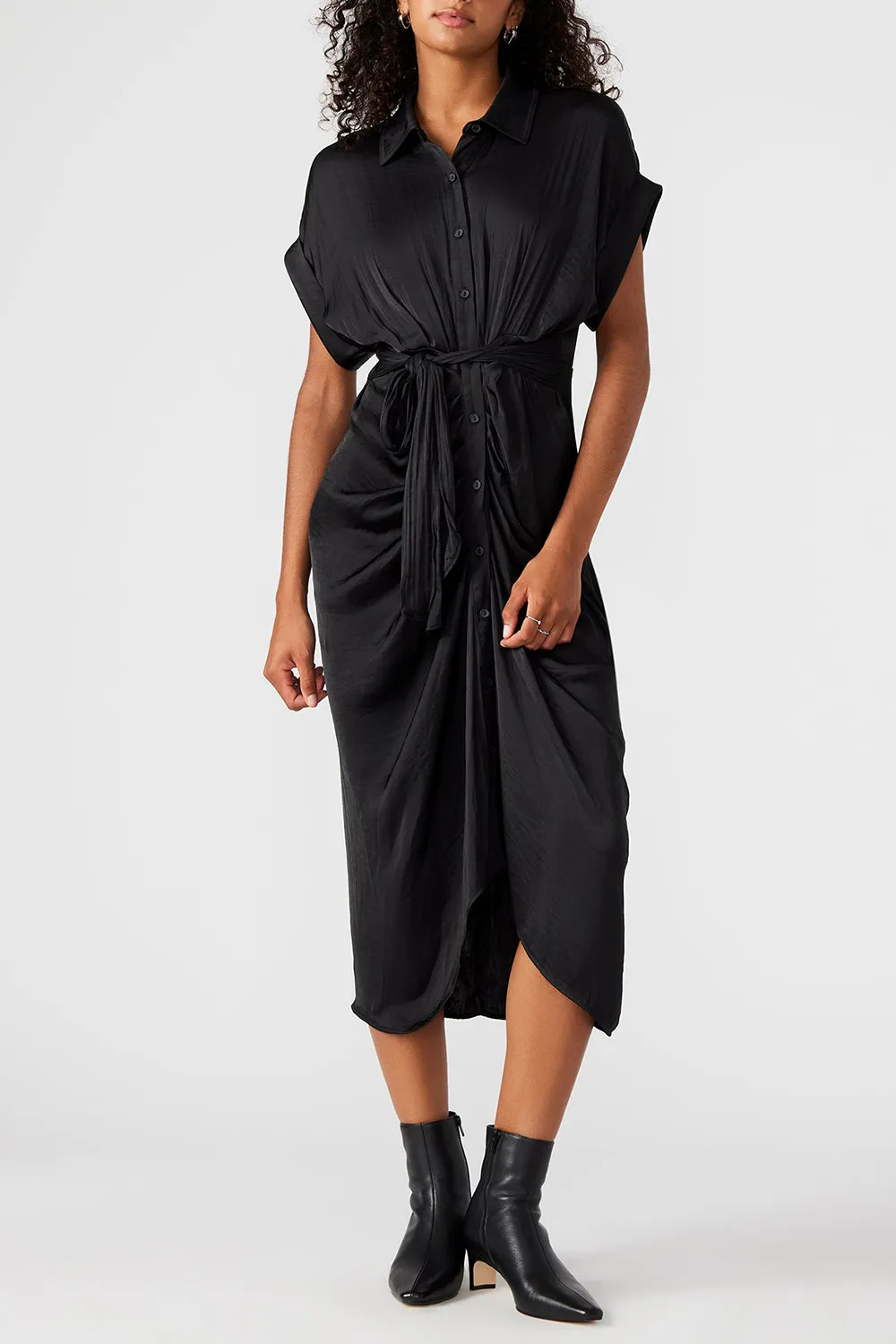ROLLED COLLAR DRESS RED