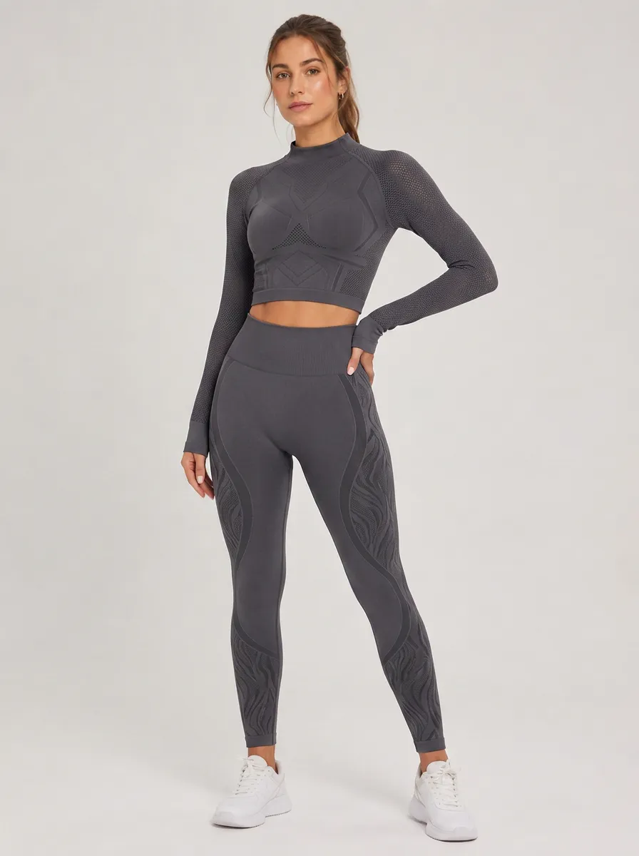 Women's Gym Fitness Seamless Textured Printed Yoga Set