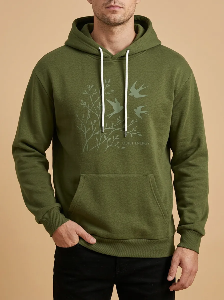 Unisex Nature Lover Quiet Energy Swallow Branch Print Hoodie