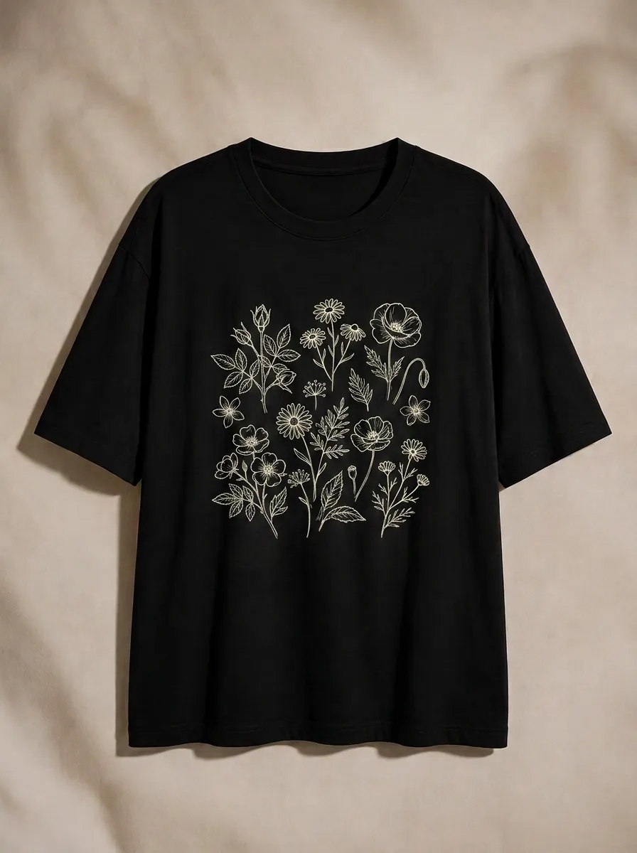 Women's Botanical Nature Lover Wildflower Printed T-shirt