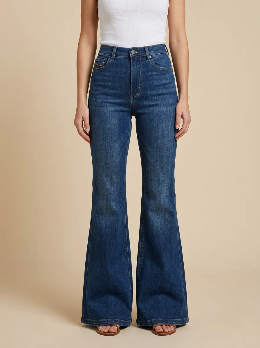 Clean Line Contrast Stitch Faded Finish Flare Jeans