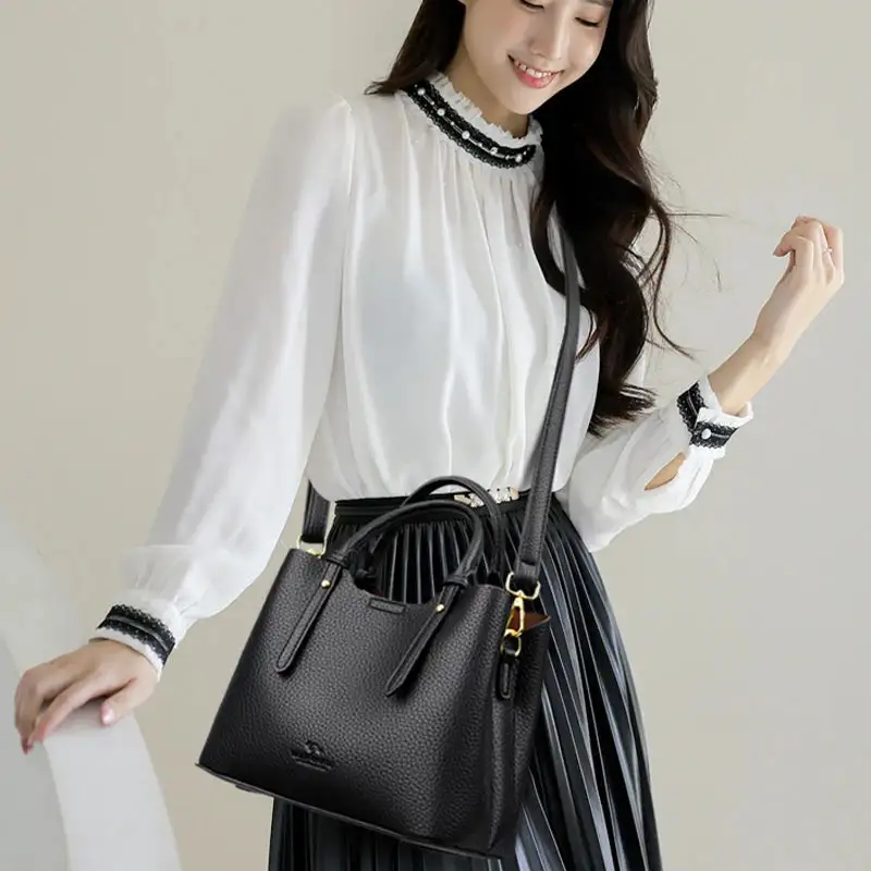 Elegant Textured Leather Top Handle Tote