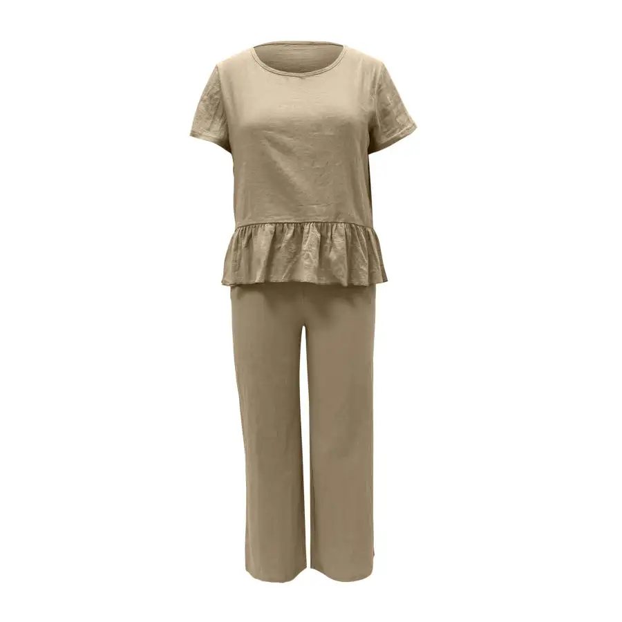 Peplum Round Neck Short Sleeve Top and Pants Set