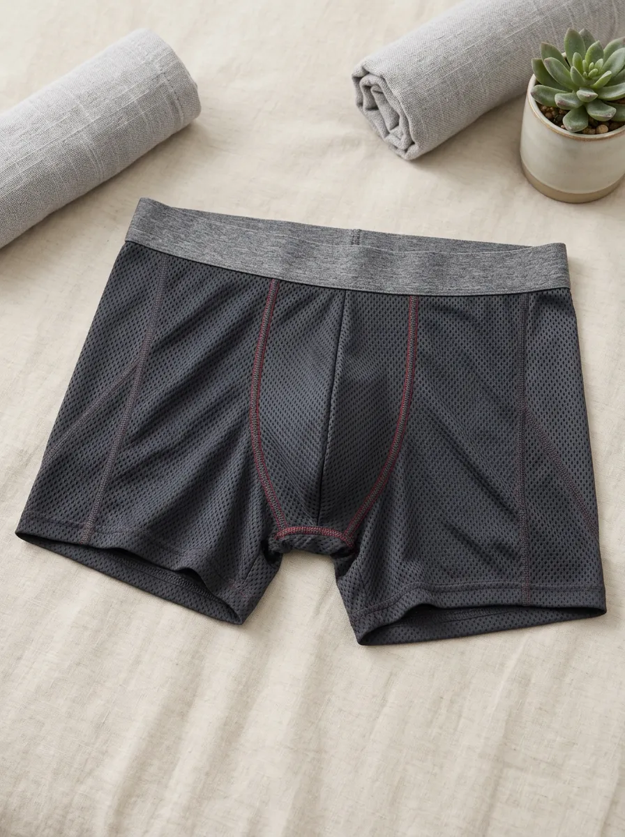 Men's Athletic Mesh Breathable Grey Stitched Boxer Briefs