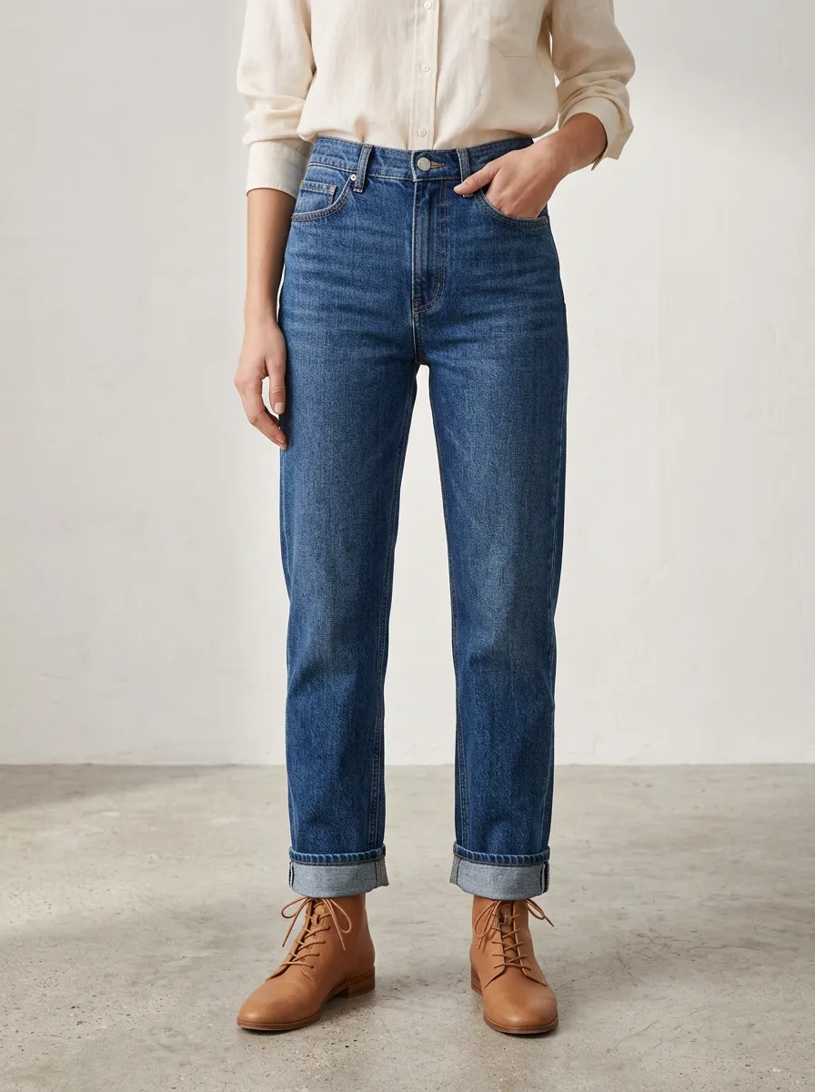 High-Rise Cuffed Women's Straight-Leg Jeans