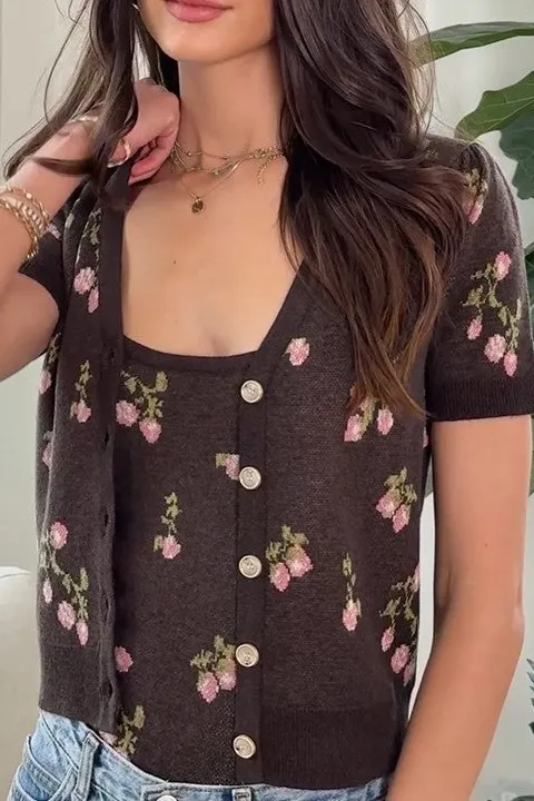 Floral Cropped Knit Cardigan