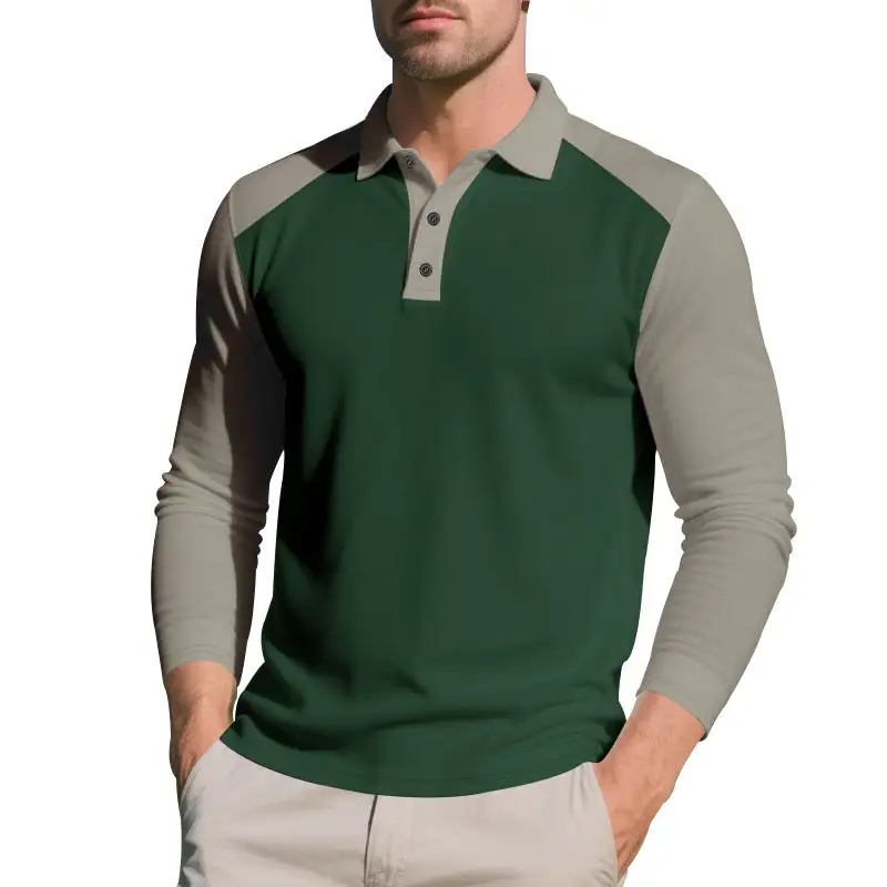Button Placket Raglan Sleeve Long Sleeve Athletic Polo Shirt
