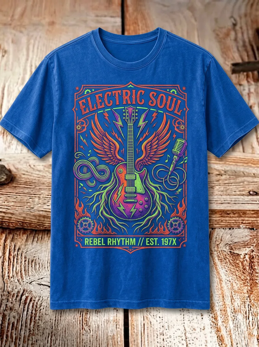 Unisex Rock Music Electric Guitar Wings Printed T-shirt