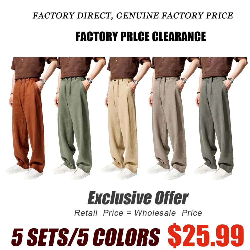 Men's Heavyweight Pure Linen Straight-Leg Casual Trousers – 