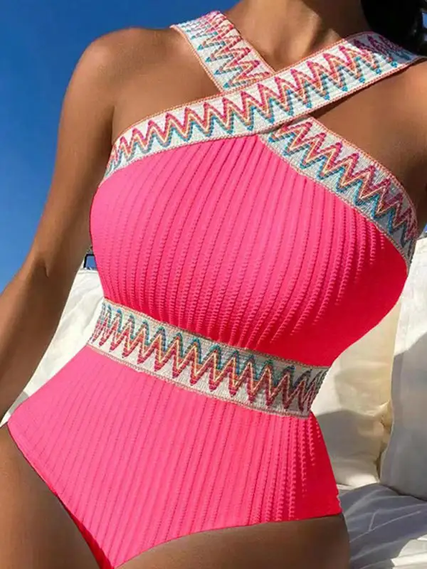 Sleeveless Slimming Conservative One Piece Bikini Swim Set