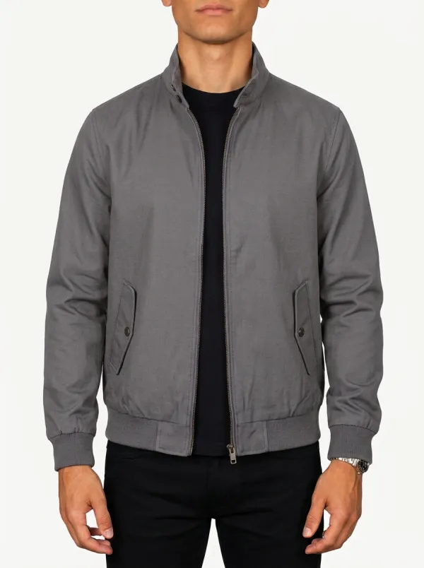 Men's Casual Minimalist Navy Blue Zip-up Bomber Jacket