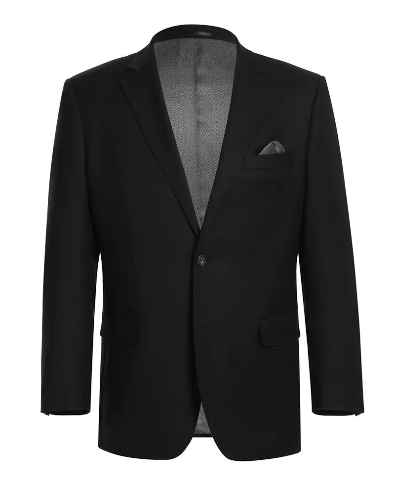 Black Regular Fit Wool Solid Single Breasted Notch Lapel Blazer