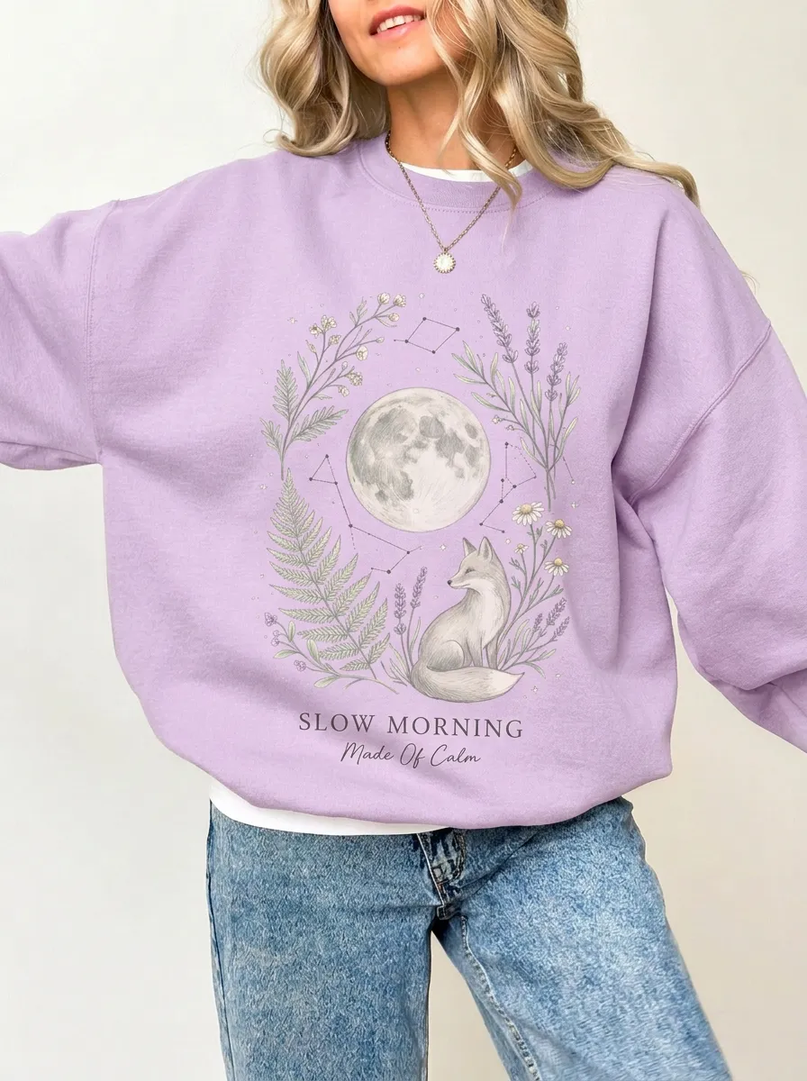 Women's Nature Moon Fox Floral Graphic Sweatshirt