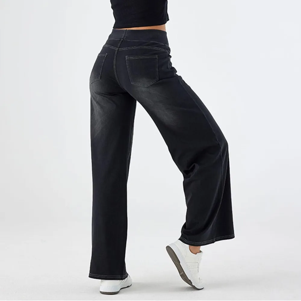 2026🔥  High Waisted Multiple Pockets Baggy Wide Leg Washed Stretchy Knit Casual Jeans