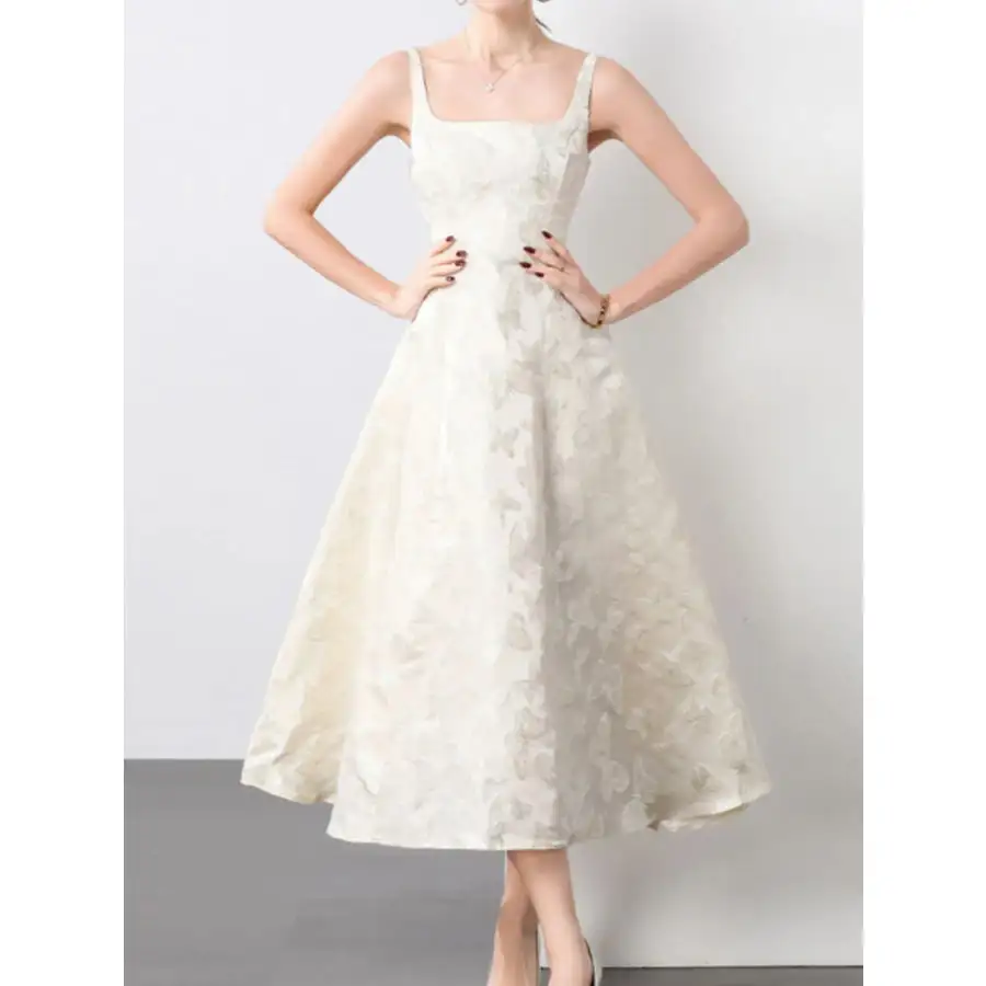 Butterfly Pattern A-Line Sleeveless Midi Dress
