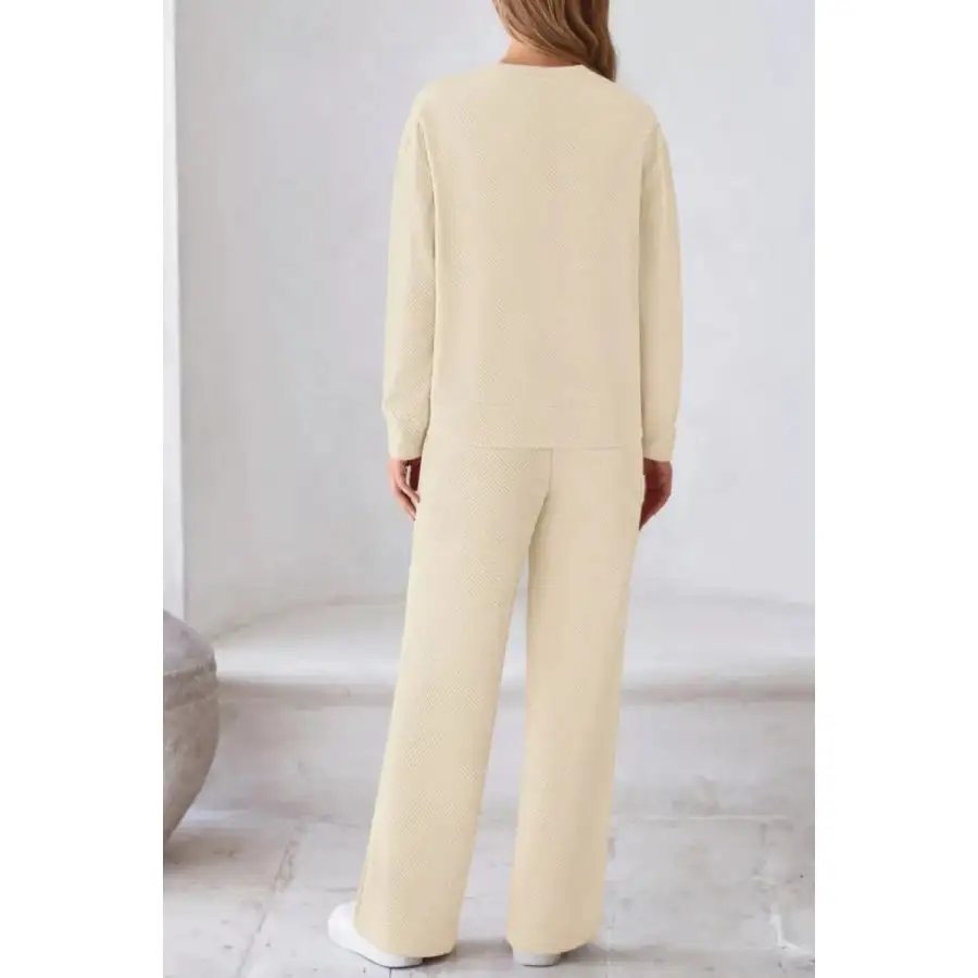 Soft Round Neck Long Sleeve Top and Pants Set