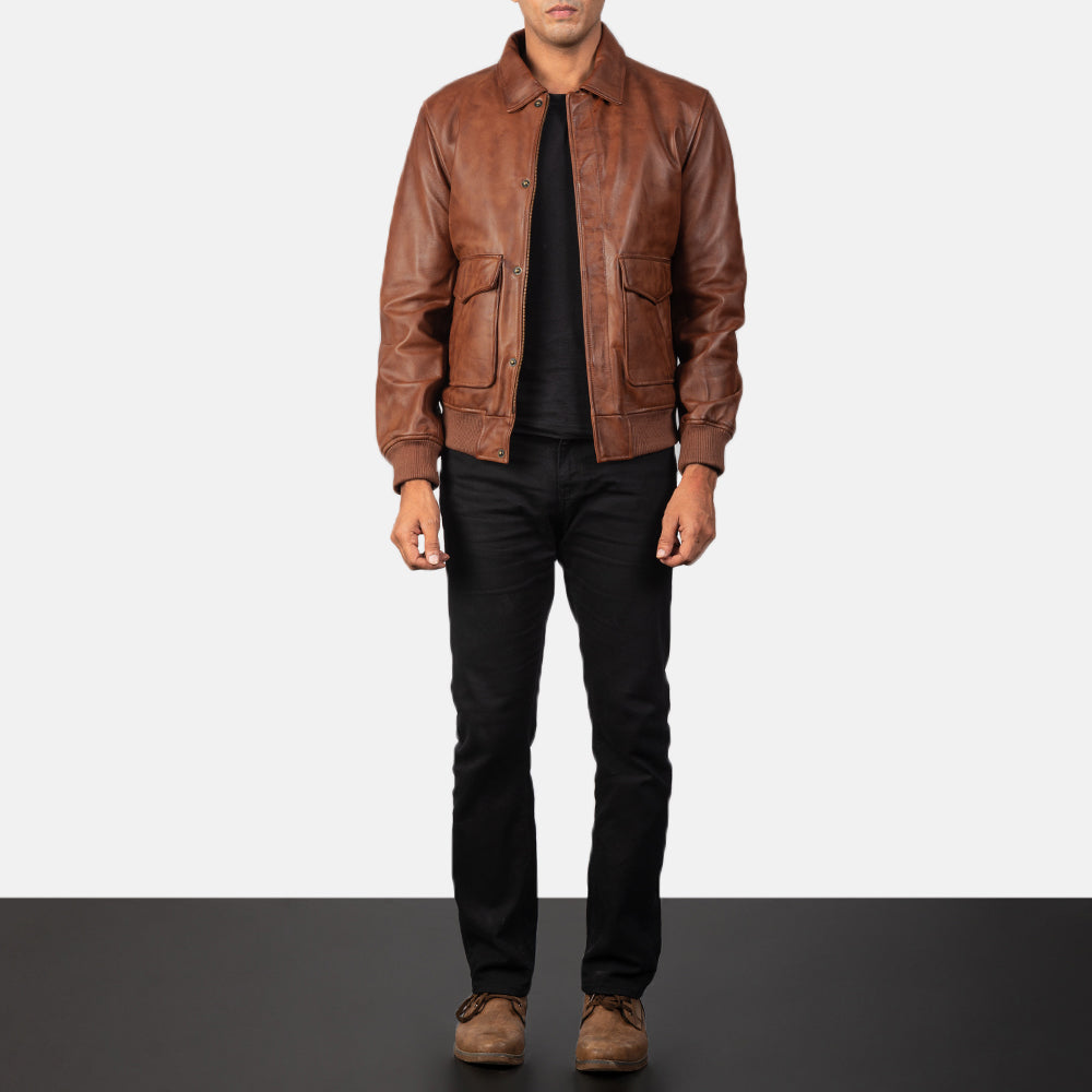 Men's Field Style Bomber Leather Jacket