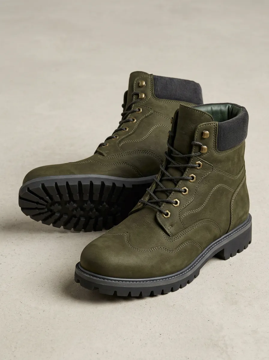 Unisex Modern Leather Lace-Up Print Work Boots