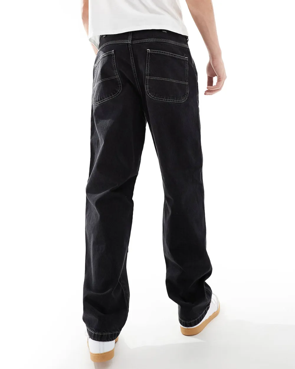 Baggy Fit Double Knee Denim Jeans In Sashed Black