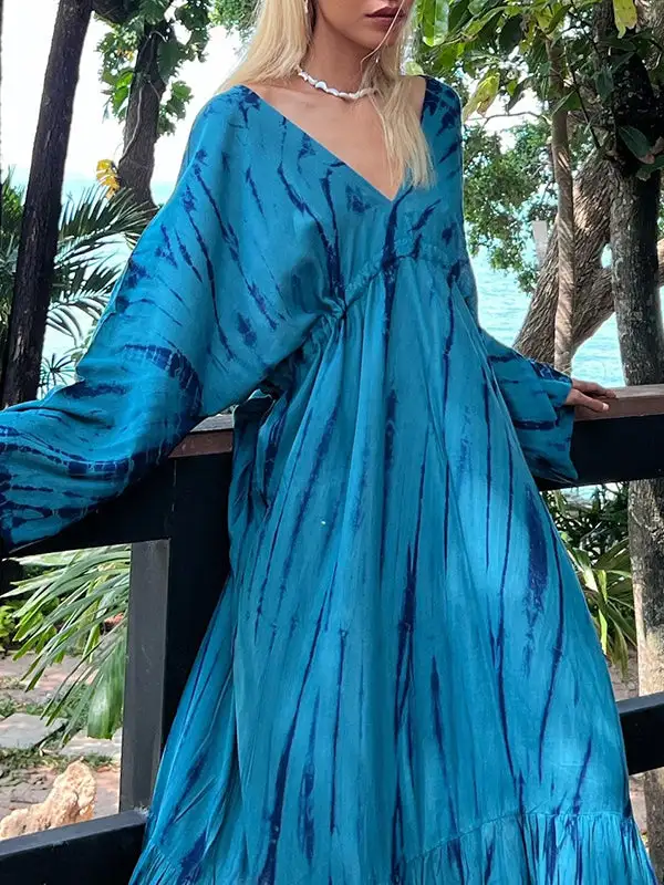 Joint Printed Sleeve Neck Maxi Dress