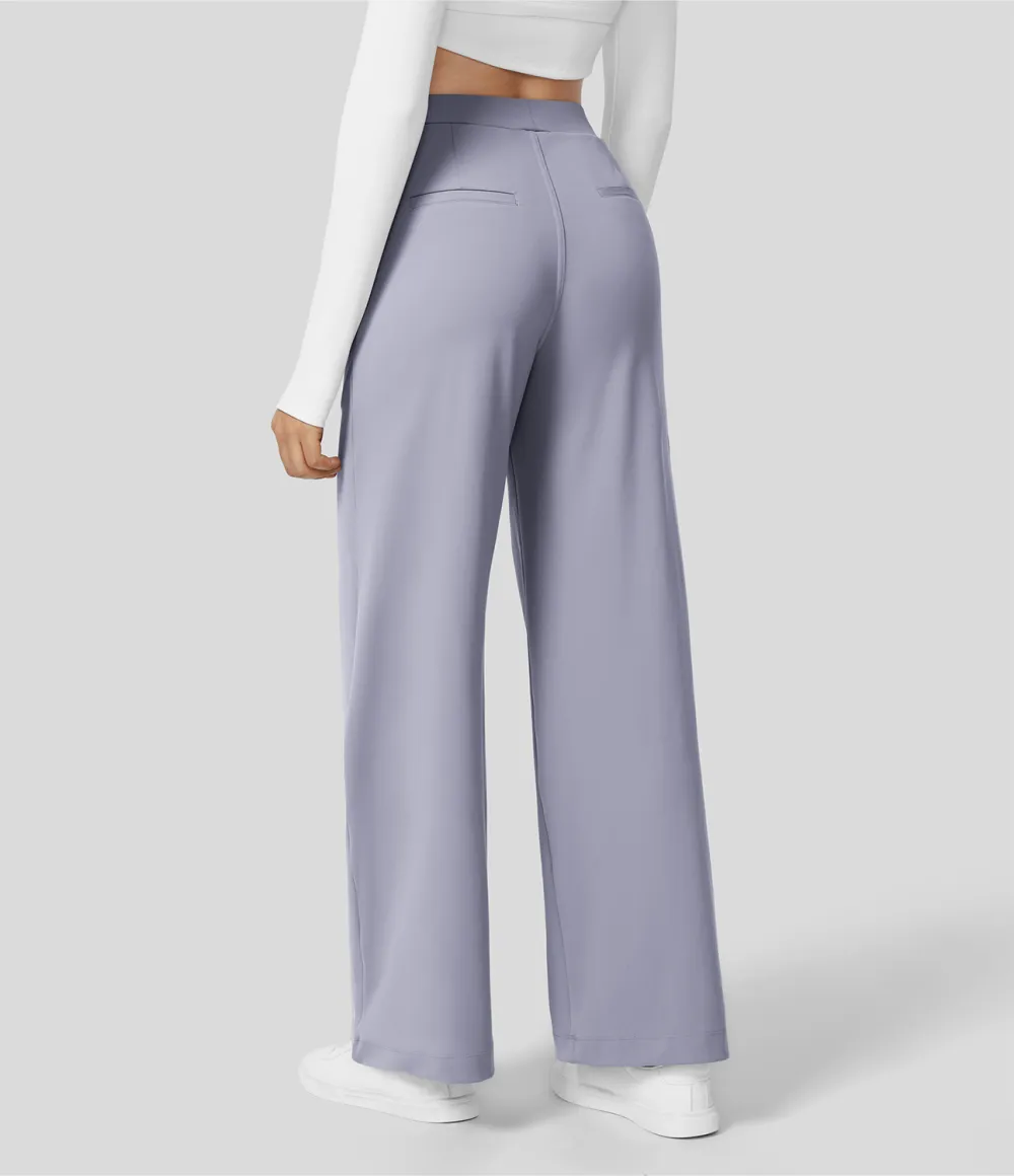 2026🔥  High Waisted Plicated Side Pocket Straight Leg Work Pants