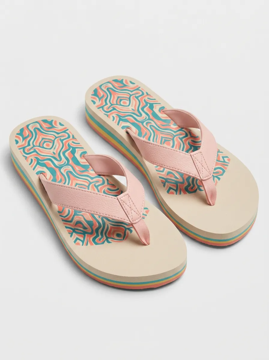 Women's Summer Beach Abstract Wavy Pattern Printed Flip Flops