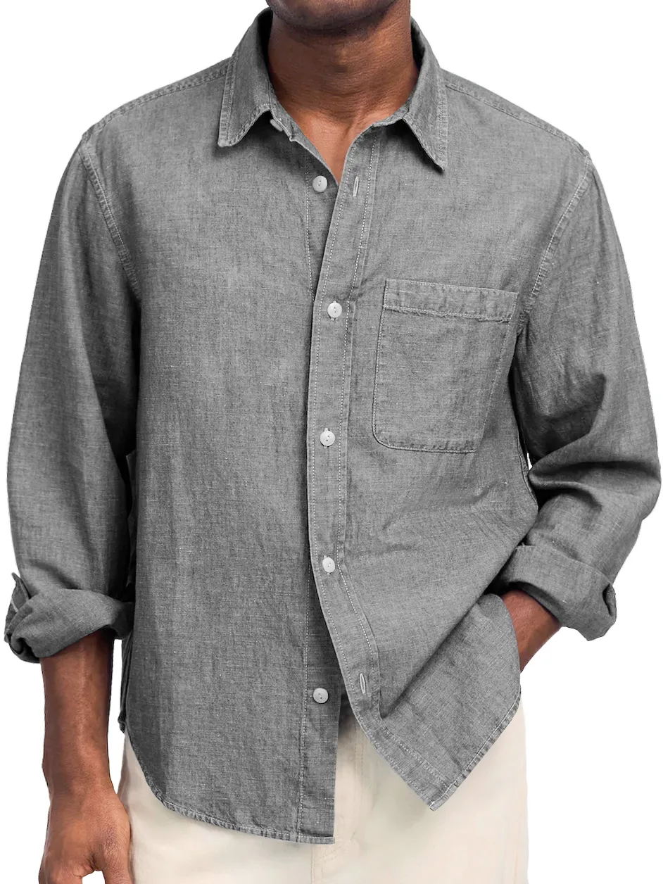 Cotton Linen Open Collar Shirt