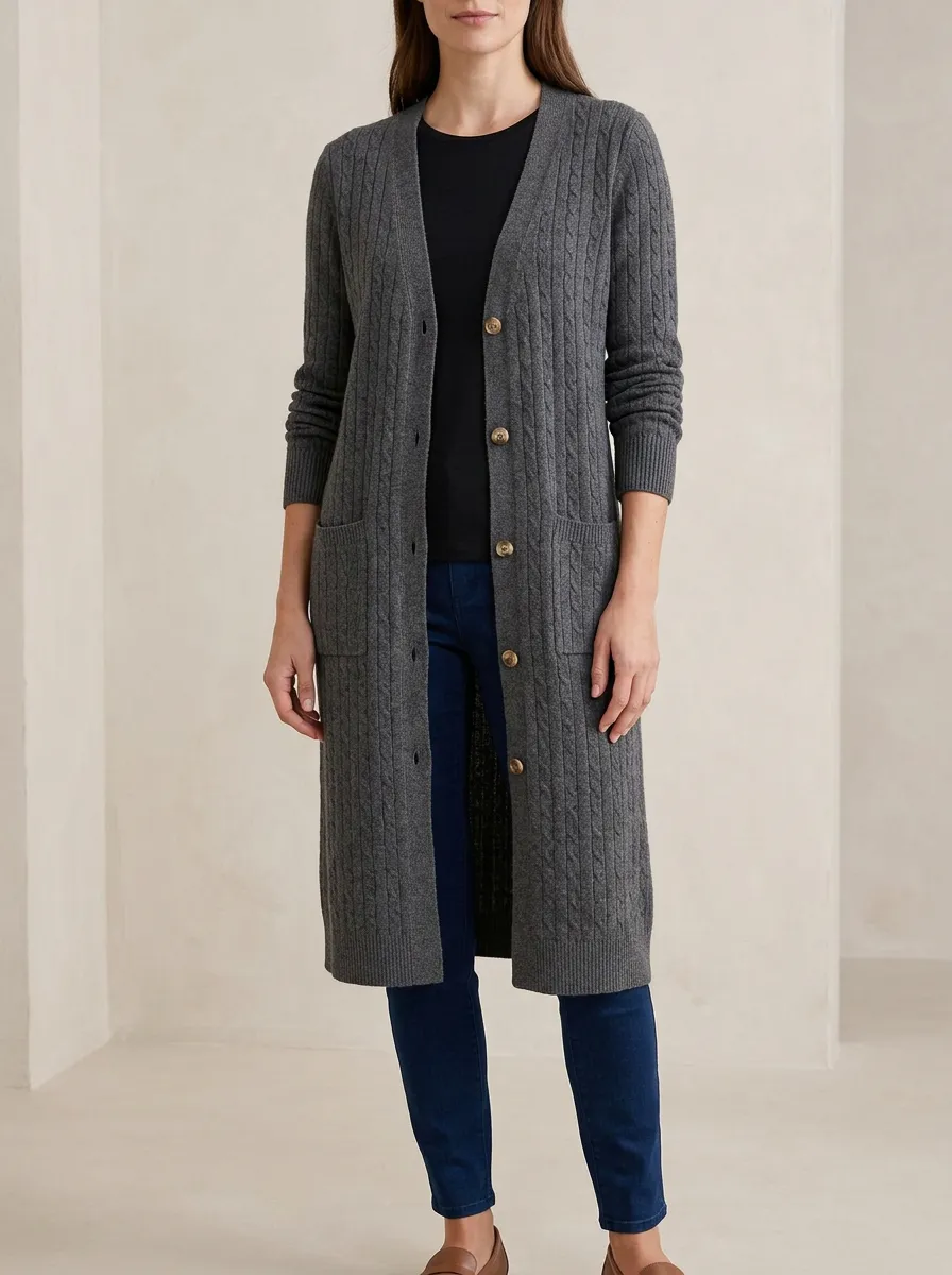 Women's Classic Cable Knit Button Detail Knit Cardigan