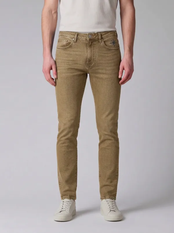 Men's Compass Emblem Embroidered Printed Stretch Jeans