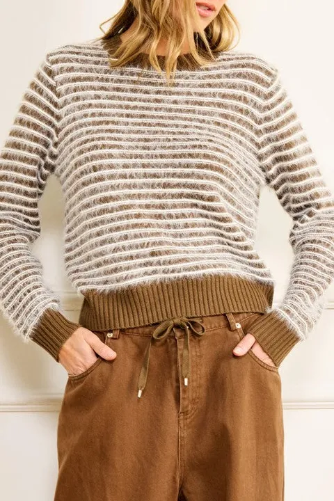 Women's Striped Crew Neck Knit Sweater